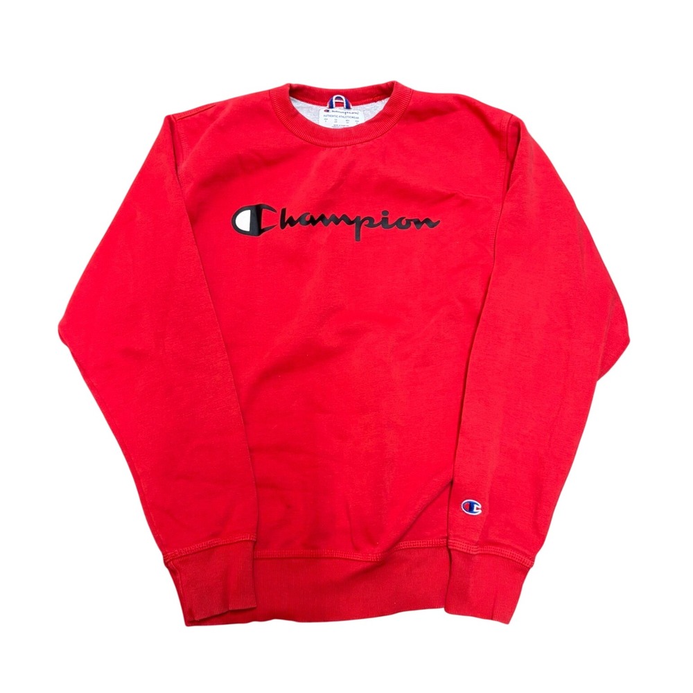 Champion Mens Red Script Logo Crewneck Sweatshirt Size Small Authentic Athletic